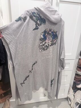 Zadig & Voltaire Gray Knit Sweater with Multicolor Embroidered Skull